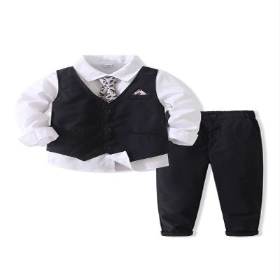 Abolai Baby Boys' 4 Piece Gentleman Set with Shirt,Tie,Vest and Pant Black 90