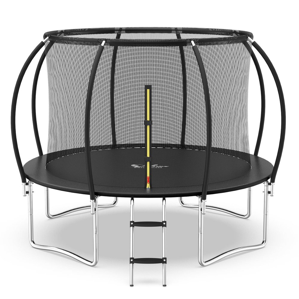 Simple Deluxe Trampoline for Kids with Safety Enclosure Net 12FT Wind Stakes Simple Deluxe 400LBS Weight Capacity Outdoor Backyards Trampolines with Non-Slip Ladder for Children Adults Family, Black