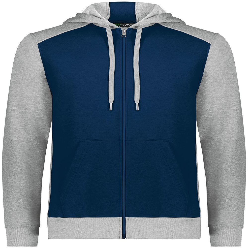 Augusta Sportswear Youth Three-Season Fleece Full Zip Hoodie Navy/Grey Heather M