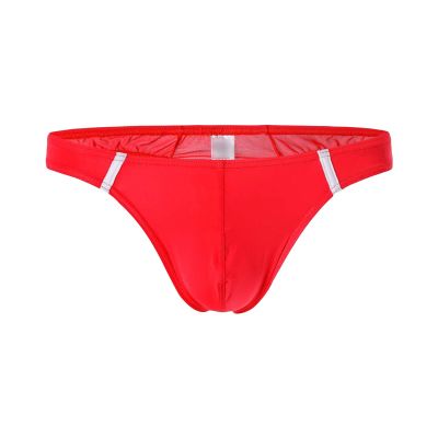 JEsilunmaMY Ice Silk Underwear for Men Low Waist Bulge Pouch Thong Bikini Briefs Stretch Breathable G-String Sexy Panties (Red,Medium)