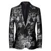 Mens Notched Lapel Dress Floral Suit Luxury Printed Slim Fit Stylish Blazer Casual Single Breasted Wedding Jacket (Black,4X-Large) view 1