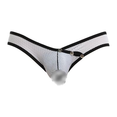 JEsilunmaMY Low Rise Briefs for Men Cross Waist Mesh Breathable Bikini Underwear See Through Bulge Pouch Panties Underpants (White,Large)