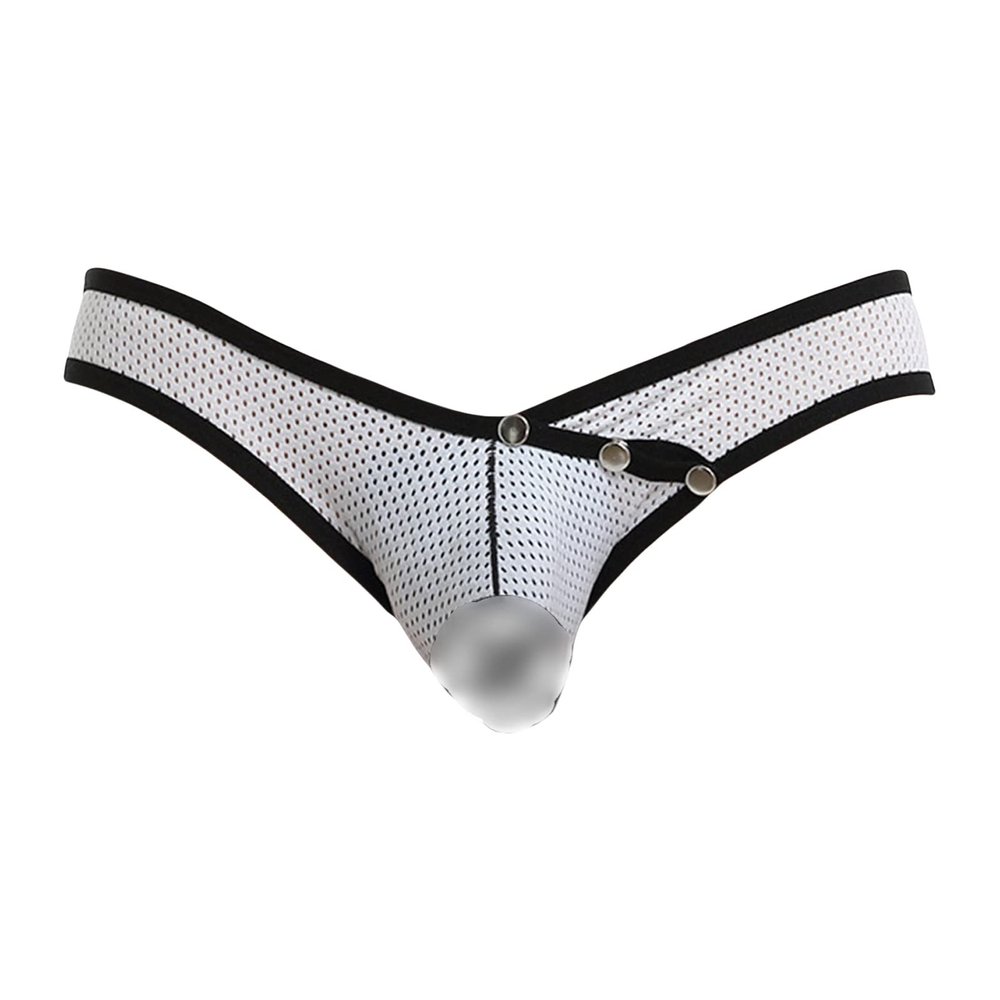 JEsilunmaMY Low Rise Briefs for Men Cross Waist Mesh Breathable Bikini Underwear See Through Bulge Pouch Panties Underpants (White,Large)