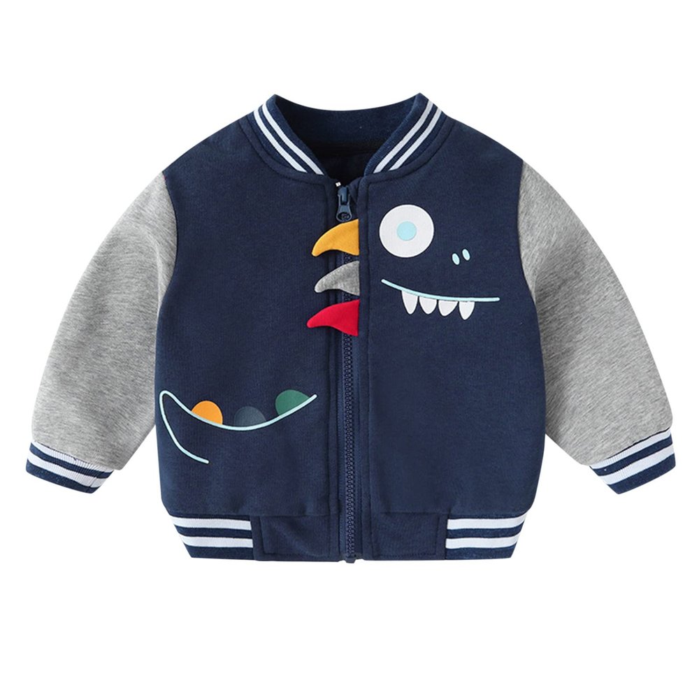 Toddler Kids Boys Girls Winter Clothes Long Sleeve Cute Print Baseball Jacket Coats Thick Warm (Navy, 6-12 Months)