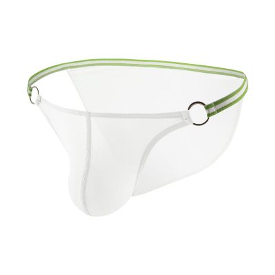 JEsilunmaMY Mens Breathable Bikini Briefs Ice Silk Low Rise Bulge Pouch G-String Thongs Solid Color Stretch Hollow Underwear (White,Small)