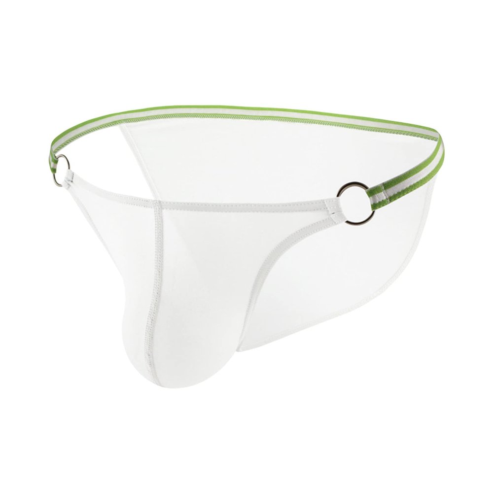 JEsilunmaMY Mens Breathable Bikini Briefs Ice Silk Low Rise Bulge Pouch G-String Thongs Solid Color Stretch Hollow Underwear (White,Small)