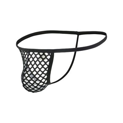 JEsilunmaMY Mesh Thongs for Men Low Rise Hollow Out Bulge Pouch Underwear Fishnet Butt-Flaunting Sexy Lingerie Underpants (Black,Medium)