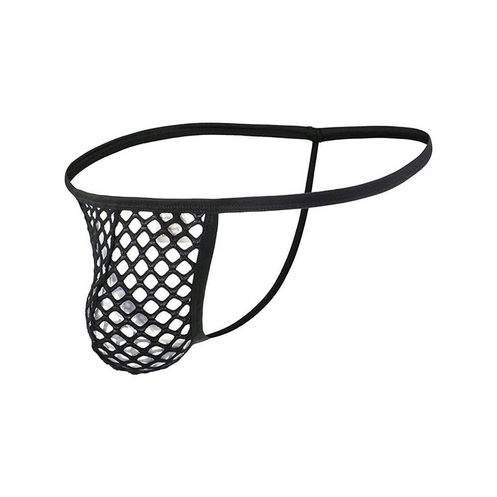 JEsilunmaMY Mesh Thongs for Men Low Rise Hollow Out Bulge Pouch Underwear Fishnet Butt-Flaunting Sexy Lingerie Underpants (Black,Medium)