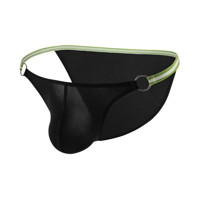 JEsilunmaMY Sexy Hollow Bikini Briefs for Men Ice Silk Low Rise Bulge Pouch Underwear Solid Color Breathable G-String Thongs (Black,Large)