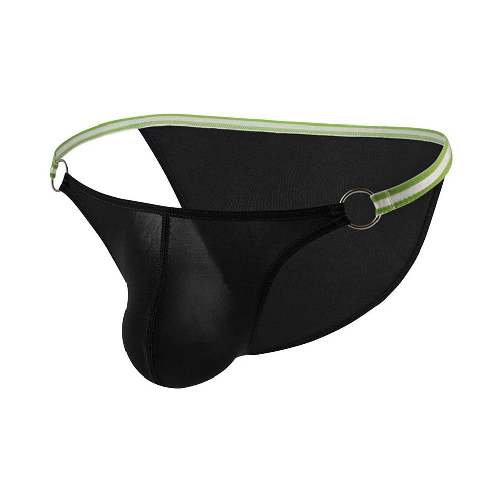 JEsilunmaMY Sexy Hollow Bikini Briefs for Men Ice Silk Low Rise Bulge Pouch Underwear Solid Color Breathable G-String Thongs (Black,Large)