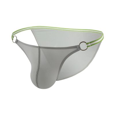 JEsilunmaMY Sexy Hollow Bikini Briefs for Men Ice Silk Low Rise Bulge Pouch Underwear Solid Color Breathable G-String Thongs (Grey,Large)