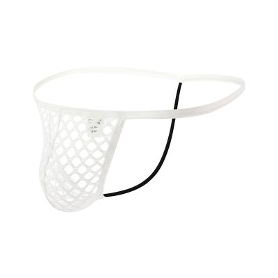 JEsilunmaMY Mens Hollow Out G-String Thongs Low Rise Fishnet Bulge Pouch Bikini Brief Transparent Mesh T-Back Underwear (White,Small)