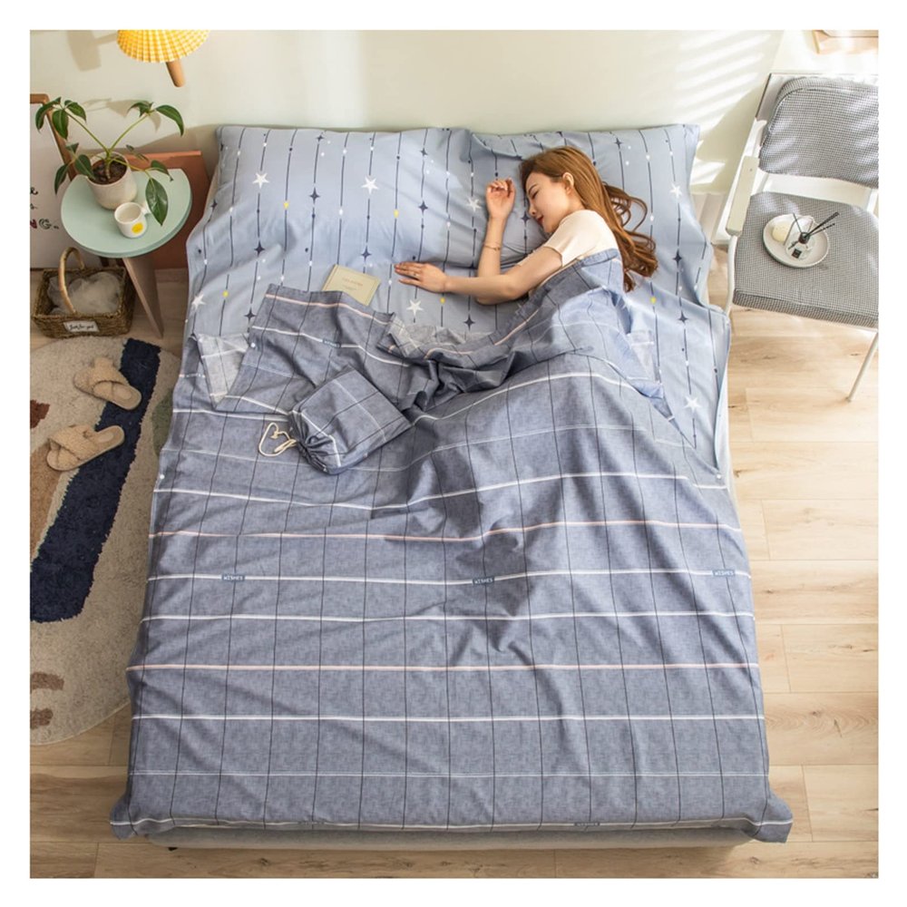 Sleeping Bag Liners Compact Adult Sleeping Bag for All Seasons, Pillowcase/Sheet/Quilt Cover Integrated Cotton Sleeping Bag Liner, Suitable for Outdoor Camping Travel