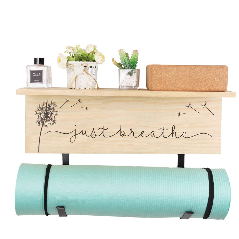 C'ESTBON Wooden Yoga Mat Holder for Home Use, Heavy Duty Strong Bearing Capacity Yoga Accessories, Workout Equipment Storage Organizer, Gym Equipment