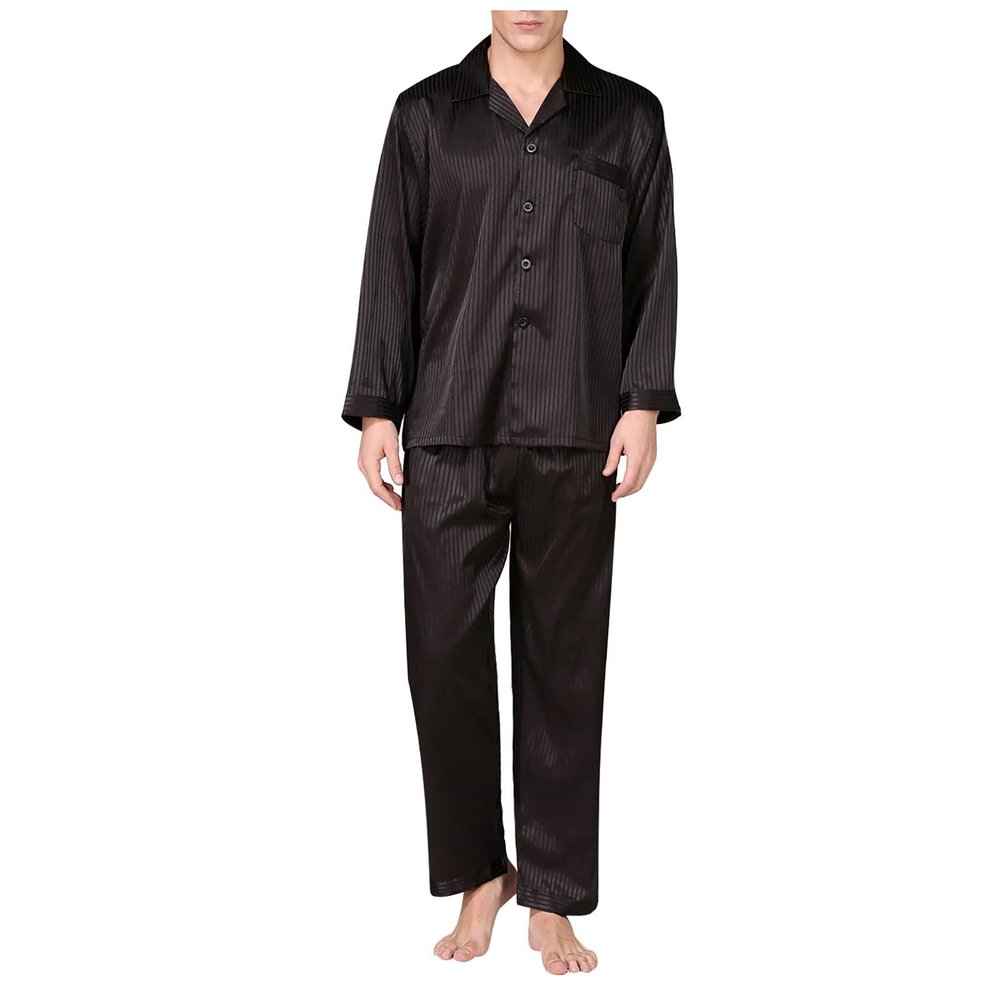 Cambkatl Mens Silk Satin Pajamas Set Classic Long Sleeve Button-Down Shirts Long Pants Sleepwear Two Piece Loungewear