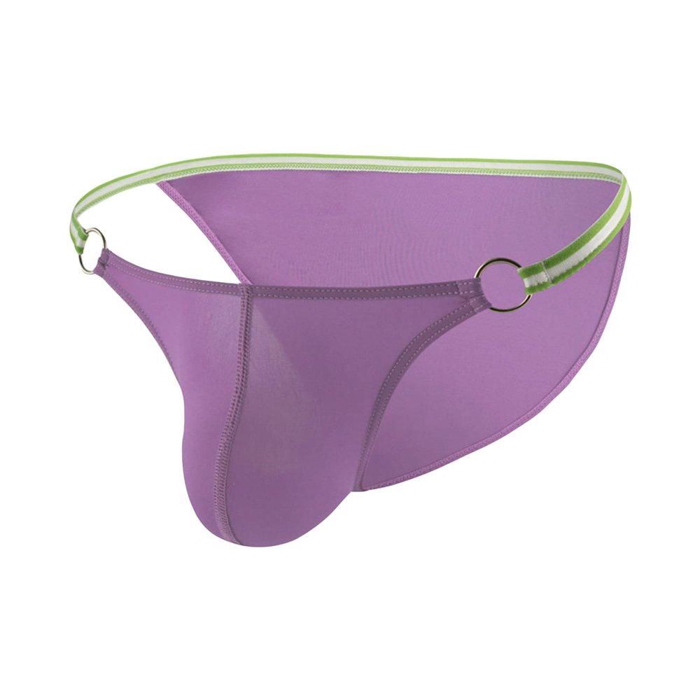 JEsilunmaMY Sexy Hollow Bikini Briefs for Men Ice Silk Low Rise Bulge Pouch Underwear Solid Color Breathable G-String Thongs (Purple,Small)