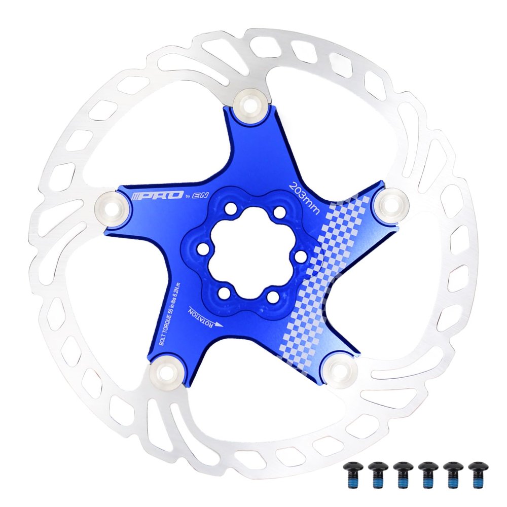 DJC Bike Brake Disc Rotor MTB Floating Brake Disc 140mm 160mm 180mm 203mm with 6 bolts Road Bike MTB BMX Steel Aluminum Brake Disc iiipro (3# blue, 203mm)