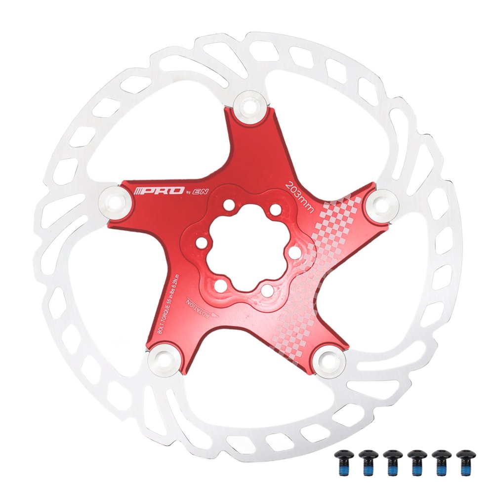 DJC Bike Brake Disc Rotor MTB Floating Brake Disc 140mm 160mm 180mm 203mm with 6 bolts Road Bike MTB BMX Steel Aluminum Brake Disc iiipro (2# red, 203mm)