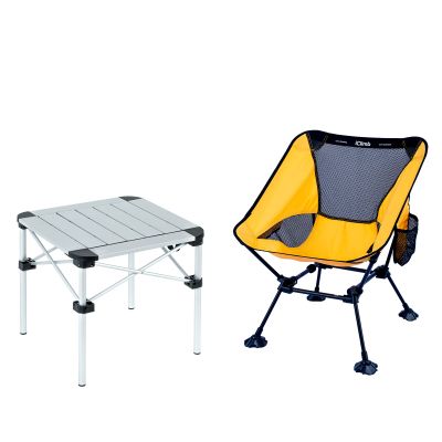 iClimb 1 Ultralight Compact Anti-Sinking Large Feet Chair and 1 Lightweight Stable Folding Square Table Bundle, for Single Person Outdoor Backpacking Hiking Camping Beach Concert