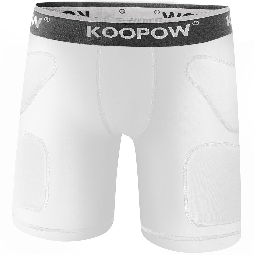 KOOPOW Youth Sliding Shorts Boys Padded Slider Shorts Sliding Pads with Cup Pocket for Baseball, Football, Hockey, Lacrosse White,S