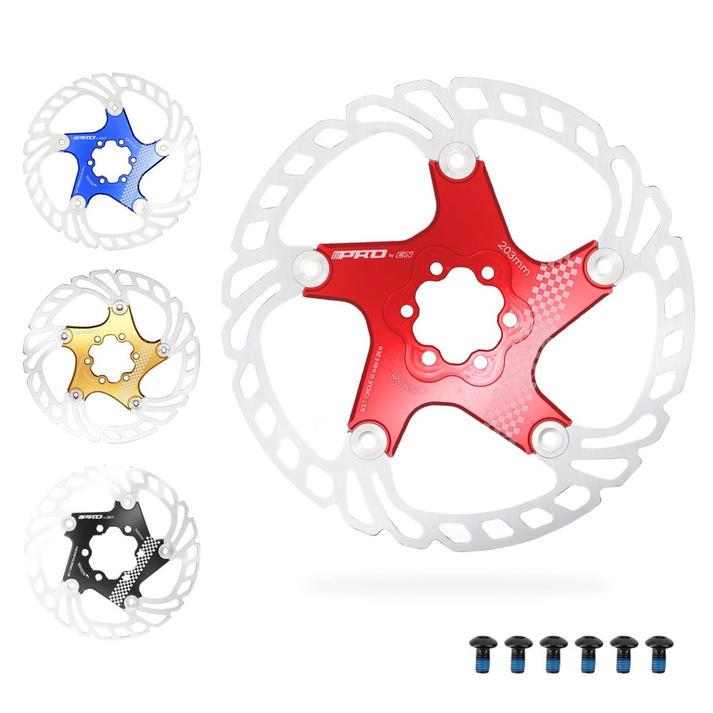 DJC Bike Brake Disc Rotor MTB Floating Brake Disc 140mm 160mm 180mm 203mm with 6 bolts Road Bike MTB BMX Steel Aluminum Brake Disc iiipro (1# black, 203mm)