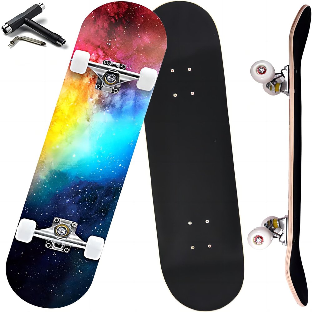 ANYFUN Pro Complete Skateboards for Beginners Girls Boys Kids Youths Teens Adults 31"x8" Skate Boards 7 Layers Canadian Maple Double Kick Deck Concave Longboard (Nebulae)