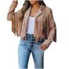 Womens Short Party Cardigan Fashion Soild Jackets Fringe Long Sleeve Slim Tassel Lapel Womens Casual Outfit Brown view 1