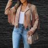 Womens Short Party Cardigan Fashion Soild Jackets Fringe Long Sleeve Slim Tassel Lapel Womens Casual Outfit Brown view 2