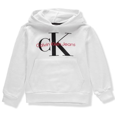 Calvin Klein Boys' Pullover Fleece Hoodie, Old School White, 8