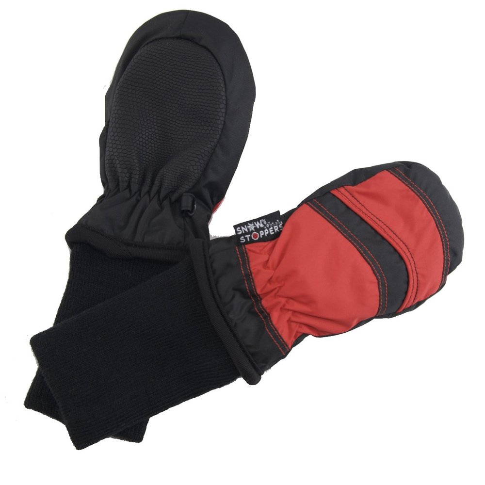SnowStoppers Waterproof Stay On Winter Mittens with No Thumbs for Infants (Black/Red)