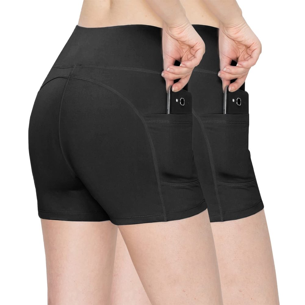 ALWAYS 2 Pack Biker Shorts with Pockets for Women - Soft Stretch High Waisted Yoga Workout 3" Shorts Black X Large