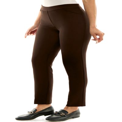 Zac & Rachel Women's Pull-On Ankle Pants with Band, Chocolate, 8