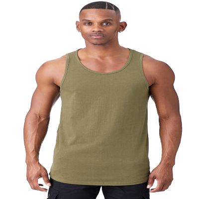 JC DISTRO Mens Basic Elong Longline Drop Cut Scallop-Tail Tank Top Jersey Casual Shirts Militarygreen XX-Large