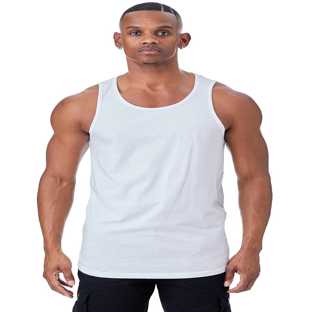 JC DISTRO Mens Basic Elong Longline Drop Cut Scallop-Tail Tank Top Jersey Casual Shirts White 3X-Large