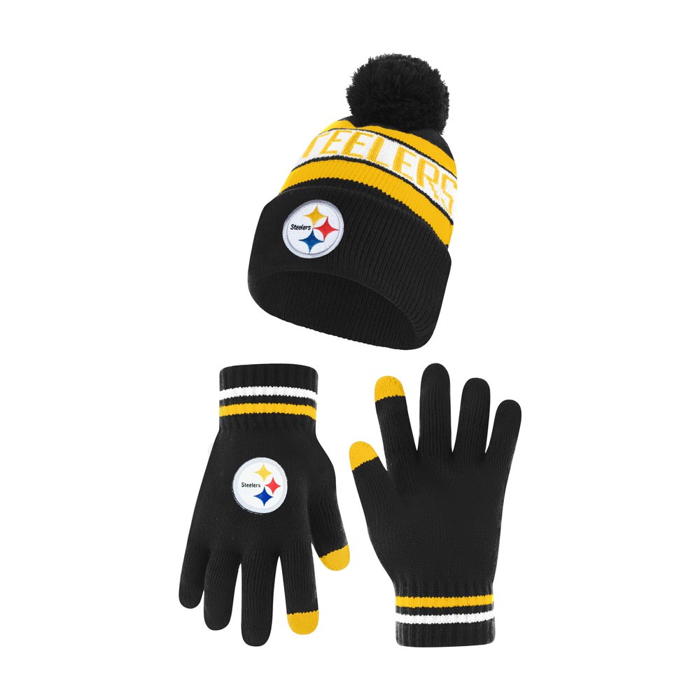 Ultra Game NFL Official Adults Unisex Super Soft Winter Beanie Knit Hat With Extra Warm Touch Screen Gloves, Pittsburgh Steelers, Team Color 1, 1SIZE