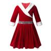 JEEYJOO Kids Girls Long Sleeve Faux Fur Velvet Christmas Costume Ice Figure Skating Twirling Dress Dancewear Red 16 view 1