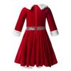 JEEYJOO Kids Girls Long Sleeve Faux Fur Velvet Christmas Costume Ice Figure Skating Twirling Dress Dancewear Red 16 view 2
