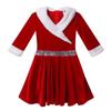 JEEYJOO Kids Girls Long Sleeve Faux Fur Velvet Christmas Costume Ice Figure Skating Twirling Dress Dancewear Red 16 view 3
