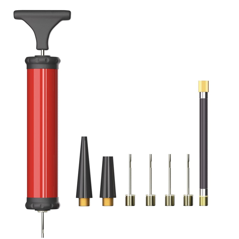 HDNNC Portable Ball Pump, Air Pump, Hand Pump Inflator Kit with 4 Needles 2 Nozzle 1 Extension Hose for Basketball Football Volleyball Soccer - Red
