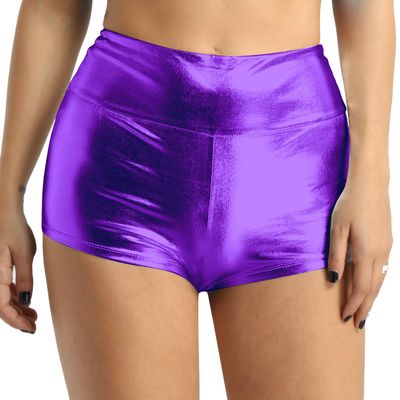 Zaldita Womens Shiny High Waisted Raves Dance Booty Shorts Hot Pants Boyshorts Stage Performance Purple Small