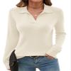 Romanstii Lightweight Polo Sweaters for Women Long Sleeve Knitted Pullover Tops Fashion Lapel Collared Shirts Winter Blouse,Beige,XL view 1