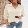 Romanstii Lightweight Polo Sweaters for Women Long Sleeve Knitted Pullover Tops Fashion Lapel Collared Shirts Winter Blouse,Beige,XL view 2