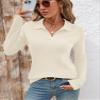 Romanstii Lightweight Polo Sweaters for Women Long Sleeve Knitted Pullover Tops Fashion Lapel Collared Shirts Winter Blouse,Beige,XL view 4