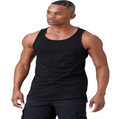 JC DISTRO Mens Basic Elong Longline Drop Cut Scallop-Tail Tank Top Jersey Casual Shirts Black X-Large