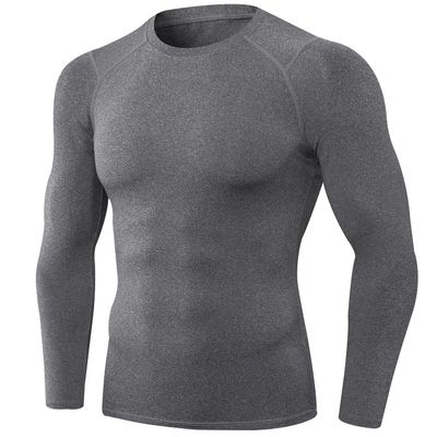 Grey Men's Compression Shirts Long Sleeve, Dry Fit Athletic Workout Gym Shirts Sports Base Layer Top Running T-Shirt