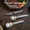 iBasingo Ultralight 3-in-1 Titanium Cutlery Set Interlocking Storage Knife Fork Spoon with Built-in Bottle Opener Portable Camping Backpacking Travel Reusable Flatware Ti1077T view 2