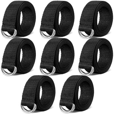 Seematn Web Football Belt 52 Inches Football Pants Belt D Ring Belts for Men Women Youth Boys Kids Girls(Black,8 Pcs)