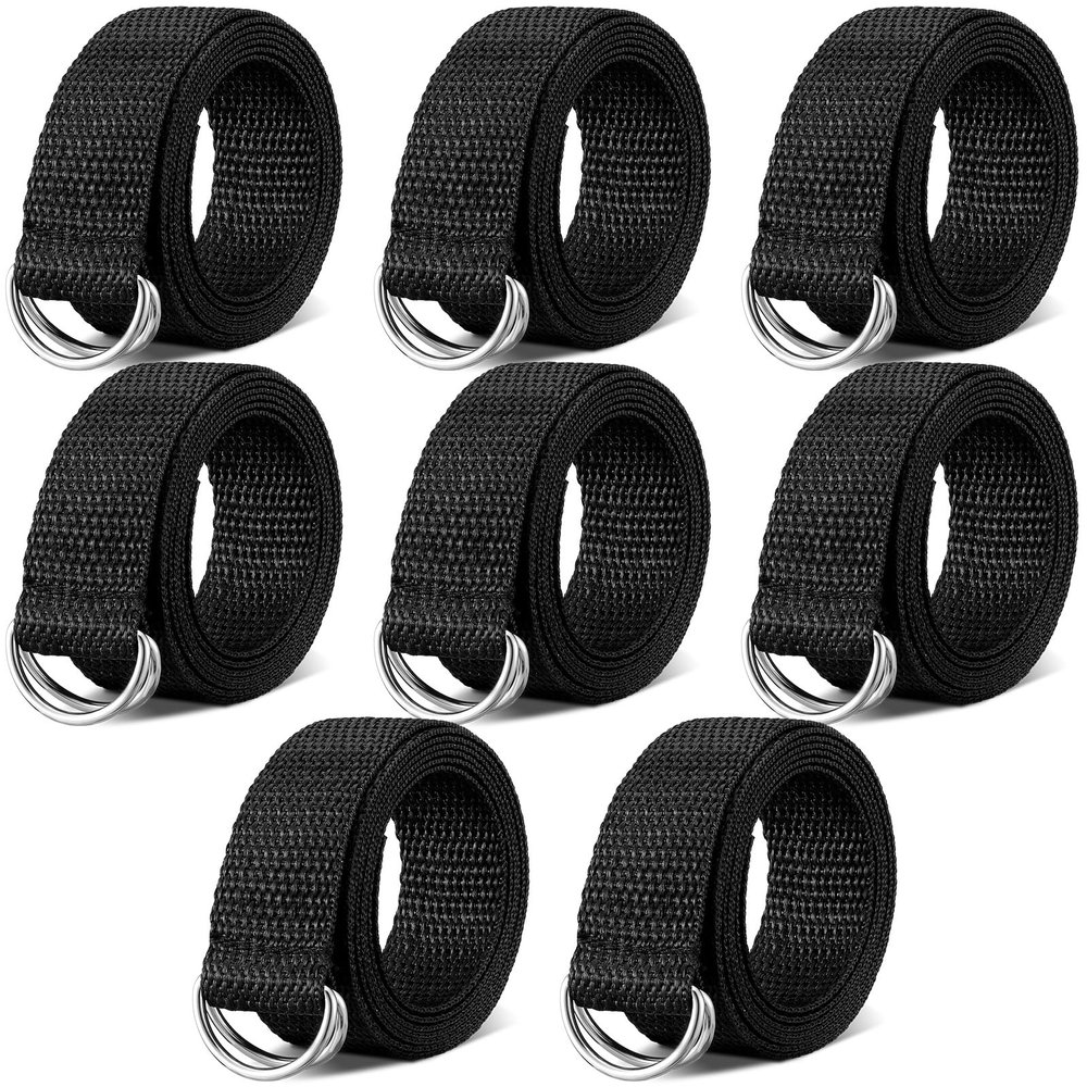 Seematn Web Football Belt 52 Inches Football Pants Belt D Ring Belts for Men Women Youth Boys Kids Girls(Black,8 Pcs)