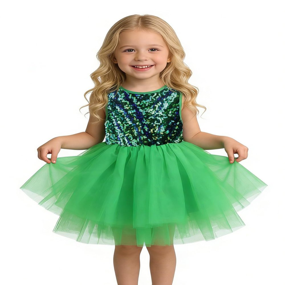 AGQT Baby Girls St Patricks Day Dress Sequin Tulle Soft Lined Formal Princess Dresses for Birthday Party Wedding Green 6-12 Months
