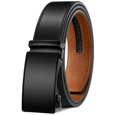 Zitahli Belt Men,Leather Ratchet Belt for Men Dress Casual Every Day with Adjustable Buckle,Trim to Fit For Gift Size 34"-40"